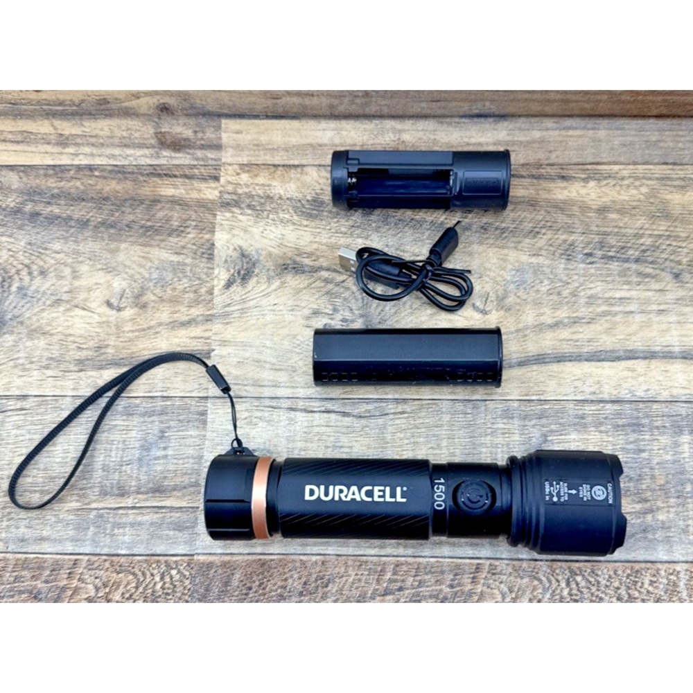 Duracell 1500 Lumen Hybrid LED Flashlight 6" Rechargeable 3 Modes Outdoor